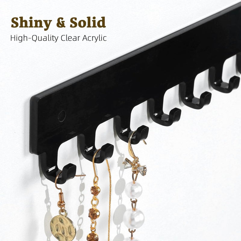 milylove Acrylic Necklace Holder 4 Pack Wall Mounted Necklace Organizer Hanging Jewelry Organizer with 12 Hooks for Necklaces, Bracelets, Rings and Bangles Display Black - Image 3